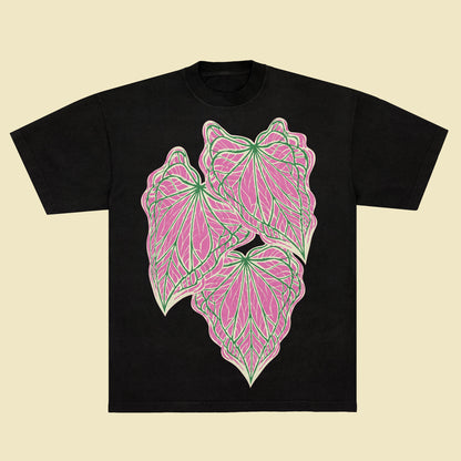 Caladium 'Thai Beauty' - Black Unisex T-Shirt