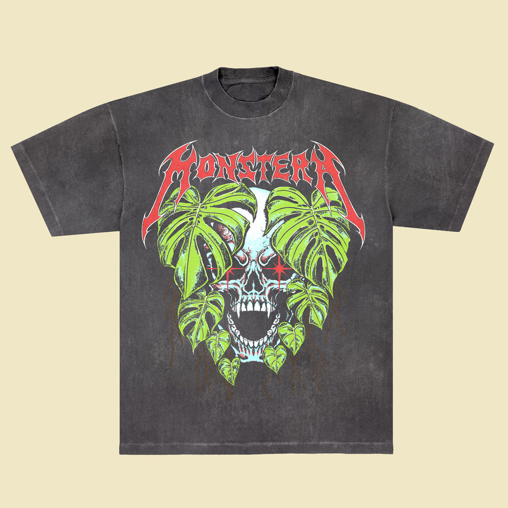 Monstera Compacta - Carbon Black T-Shirt (Mineral Wash)