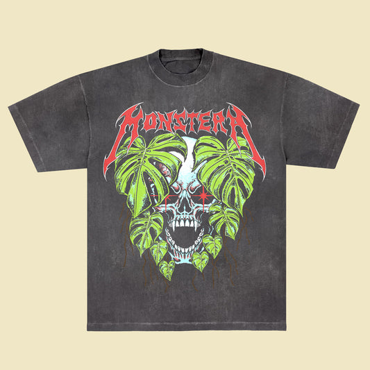 Monstera Compacta - Carbon Black T-Shirt (Mineral Wash)