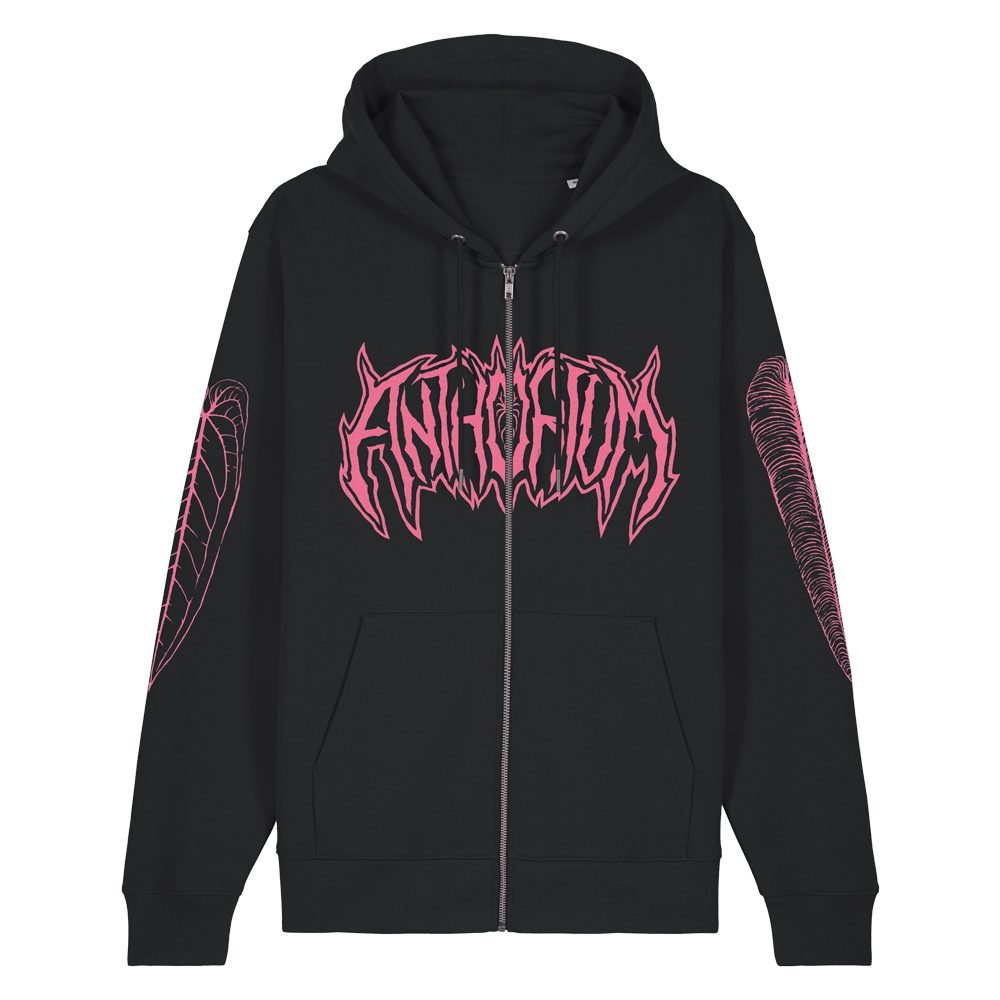 Anthurium Metal Family PINK - Black Unisex Zip Hoodie - Tropics' Narcotics