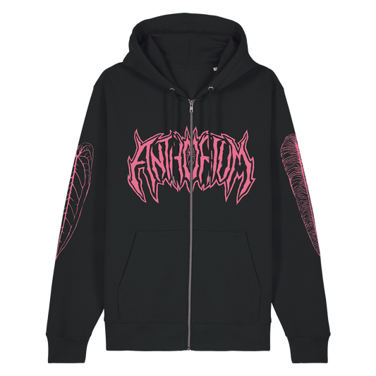 Anthurium Metal Family PINK - Black Unisex Zip Hoodie - Tropics' Narcotics