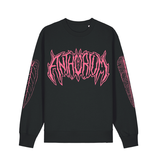 Anthurium Metal Family PINK - Unisex Black Crewneck - Tropics' Narcotics